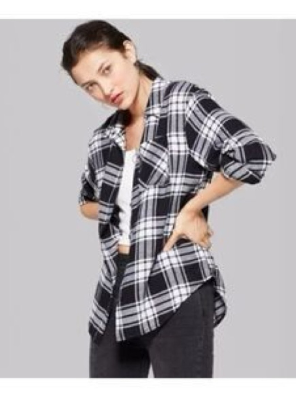 wild fable Black and White Plaid Button-Down Shirt Flannel